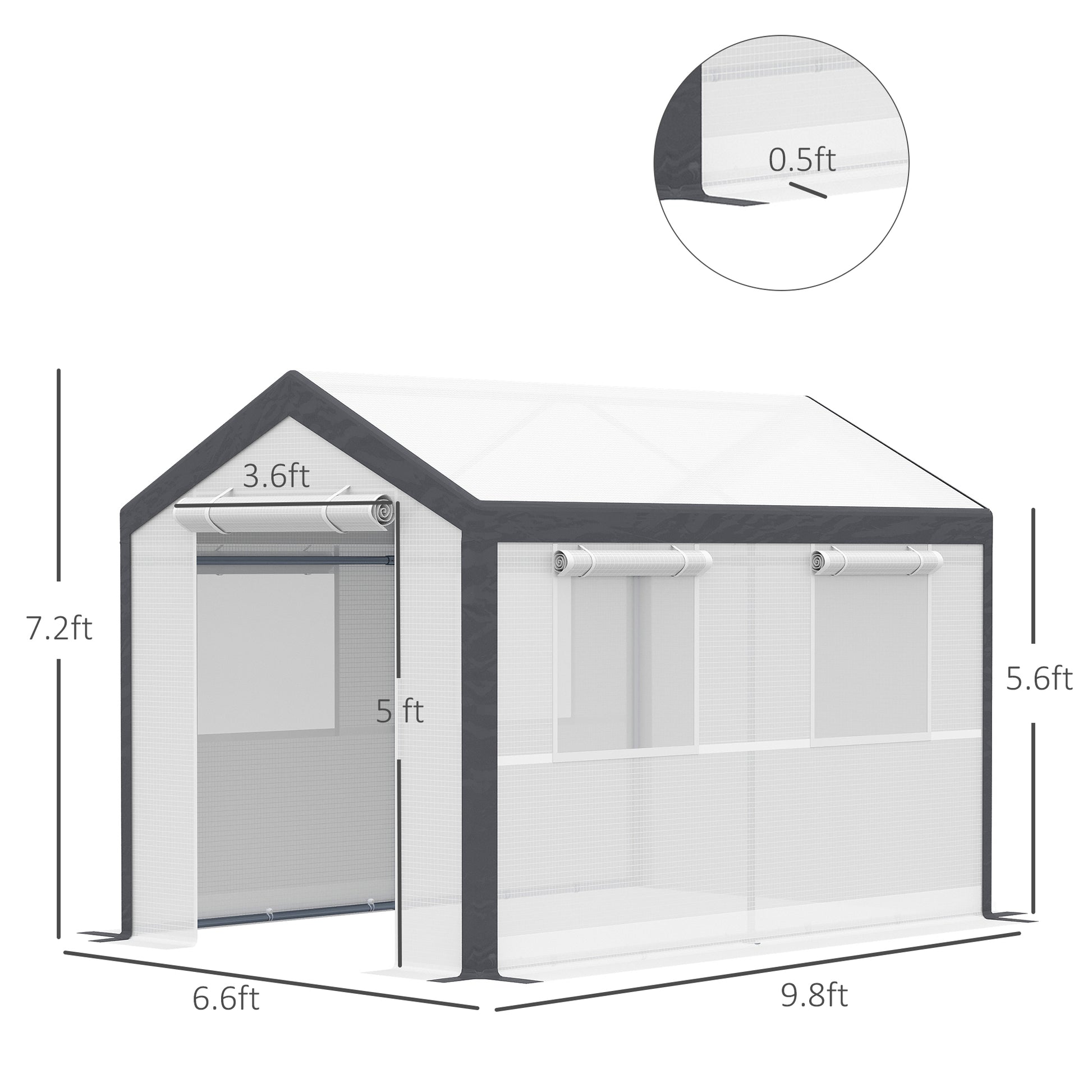 Outsunny 10' X 7' X 7' Walk In Greenhouse, Outdoor Garden Warm Hot House With 4 Roll Up Windows, 2 Zippered Doors And Weather Cover, White White Steel