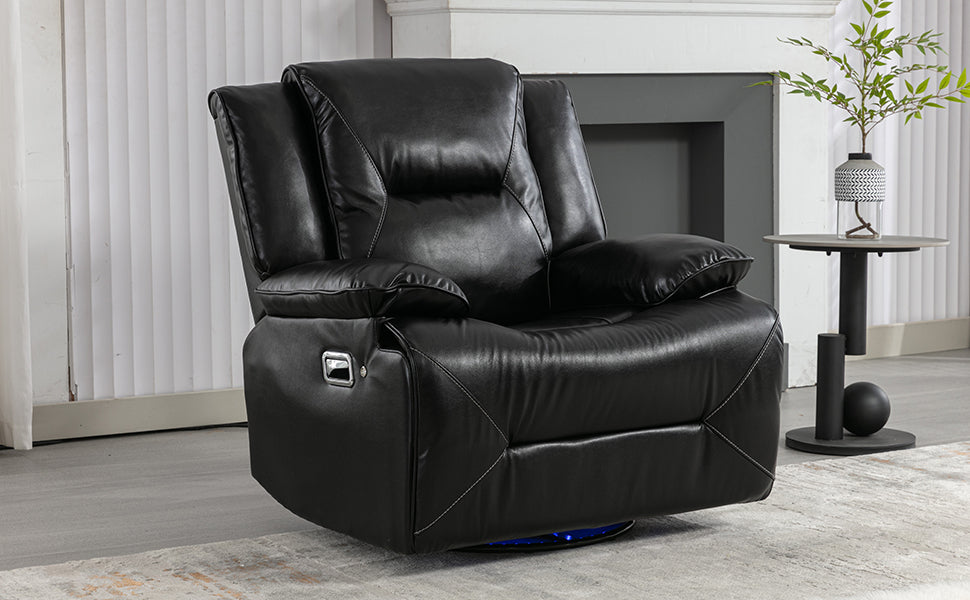 Home Theater Recliner Set Manual Recliner Chair With A Led Light Strip Two Built In Cup Holders For Living Room,Bedroom, Black Black Foam Pu