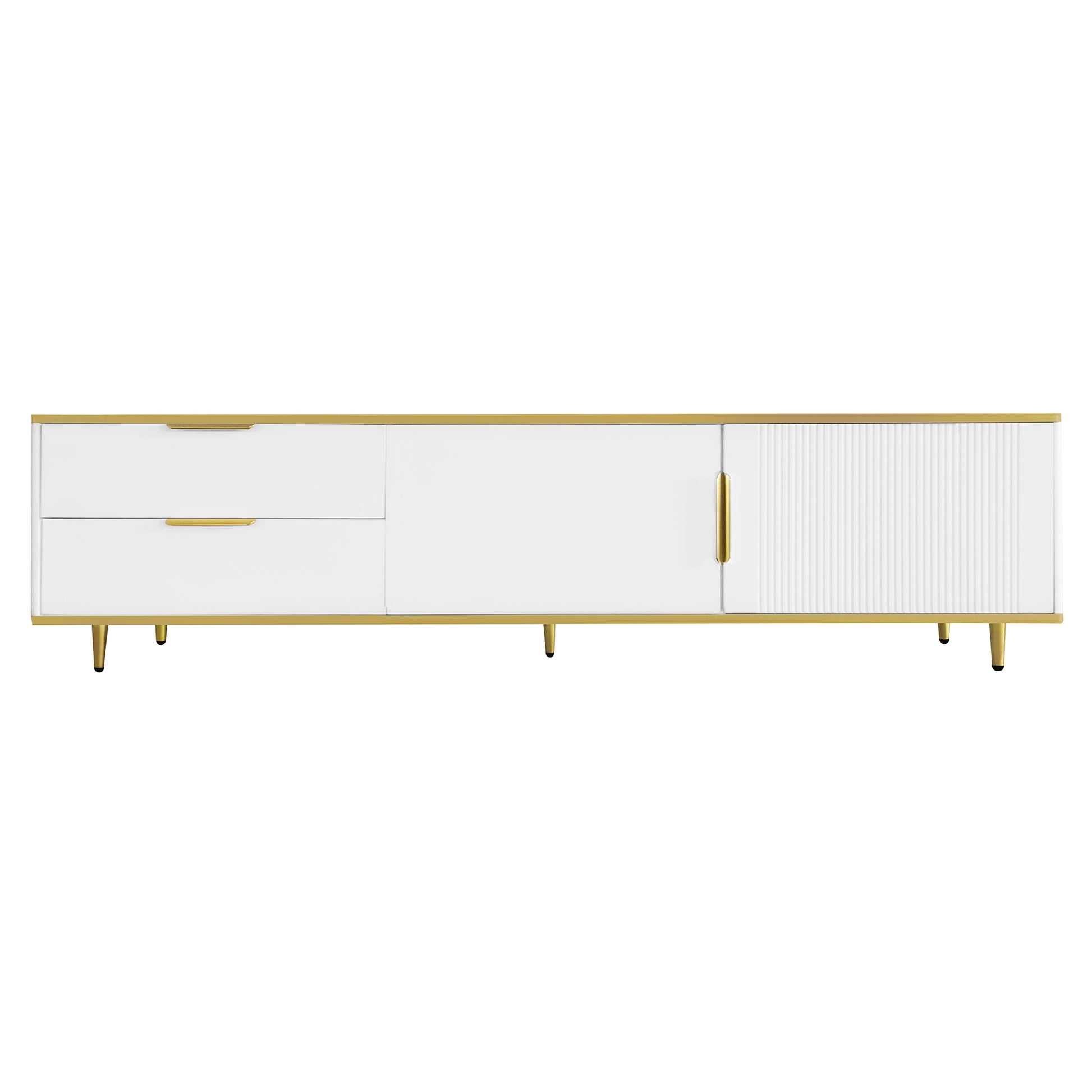 Modern Tv Stand For 65 Inch Tv, Entertainment Center Tv Media Console Table,With 2 Drawers And 2 Cabinets, Tv Console Cabinet Furniture For Living Room White 70 79 Inches Particle Board