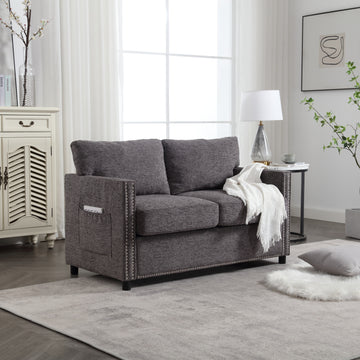 United Modern Chenille Fabric Loveseat, 2 Seat Upholstered Loveseat Sofa Modern Couch Dark Gray Chenille 2 Seat