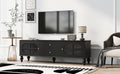 68.9'' Modern Tv Stand For Tvs Up To 75 Inches, Entertainment Center Media Console With Fluted Glass Doors, Five Solid Wood Legs For Living Room Black 70 79 Inches Mdf
