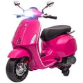 Qaba Vespa Licensed Electric Motorcycle For Kids, 6V Toddler Motorcycle, Battery Operated Motorbike For Kids With Music, Fm Radio, Headlight, Single Button Start For 3 6 Years, Pink Pink Plastic