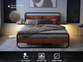 Queen Size Metal Bed Frame With Upholstered Headboard, With Wireless Charging And Usb A & Usb C, Touch Led Light,Oval Shaped Platform Bed With Under Bed Storage, No Box Spring Needed, Vintage Brown Box Spring Not Required Queen Antique Brown Metal
