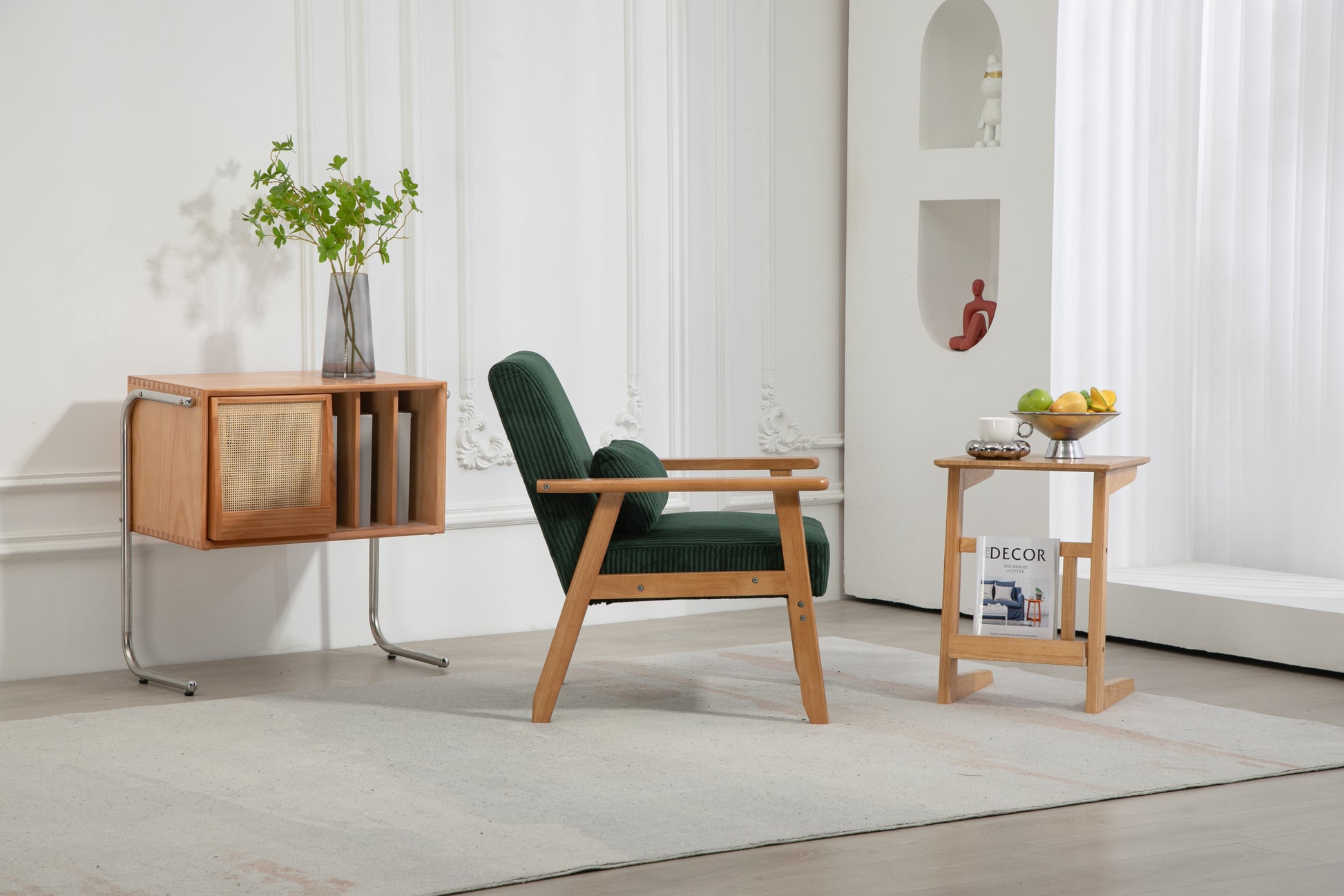 Leisure Chair With Solid Wood Armrest And Feet, Leisure Chair, Wood Frame, Velvet, L, Solid Rubber Wood Legs, Mid Century Modern Accent Chair, For Living Room Bedroom Studio Chair Emerald Corduroy