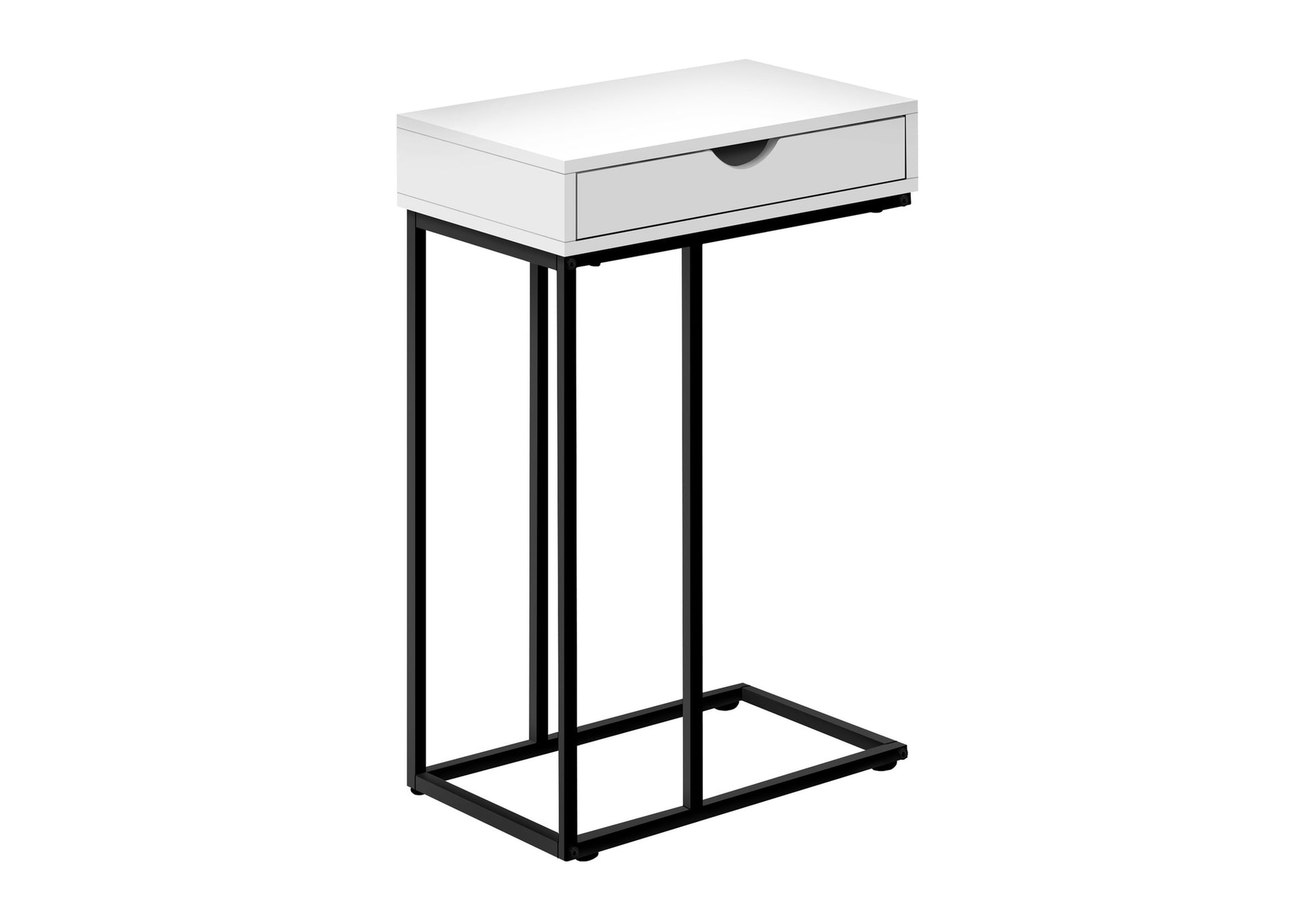 Accent Table, C Shaped, End, Side, Snack, Storage Drawer, Living Room, Bedroom, White Laminate, Black Metal, Contemporary, Modern White Particle Board