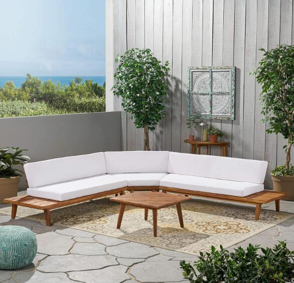 Hillcrest V Shaped 4 Piece Sofa Set White White Acacia Wood