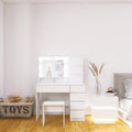 Vanity, Makeup Vanity Desk Set With Mirror & Light, Dressing Table Storage Lots With Power Strip, 3 Lighting Modes With Adjustable Brightness, 37 Inches White With Stool White Drawer 4 Drawers Bedroom Extra Deep Drawers Modern 2 Or Less Mirror Included