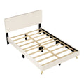 Queen Size Corduroy Upholstered Bed Frame, Platform Bed With Horizontal Stripe Headboard, No Box Spring Needed, Beige Queen Beige Bed Frame Solid Wood Mdf