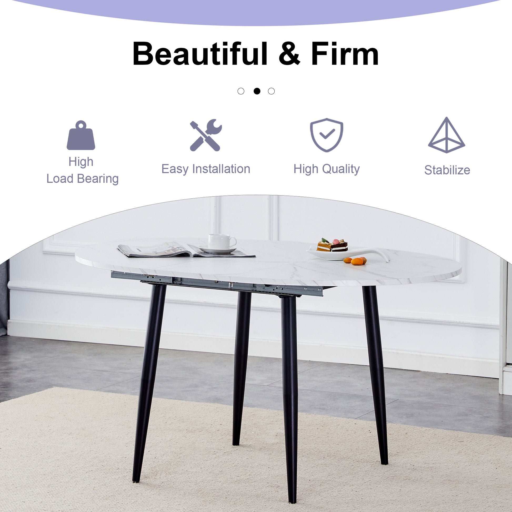 With A Clever Retractable Mechanism, The Mdf Table Top And Black Metal Legs And Has A Smooth And Delicate Surface. The Unique Look Creates The Sleekof A Modern Home. White Mdf Metal