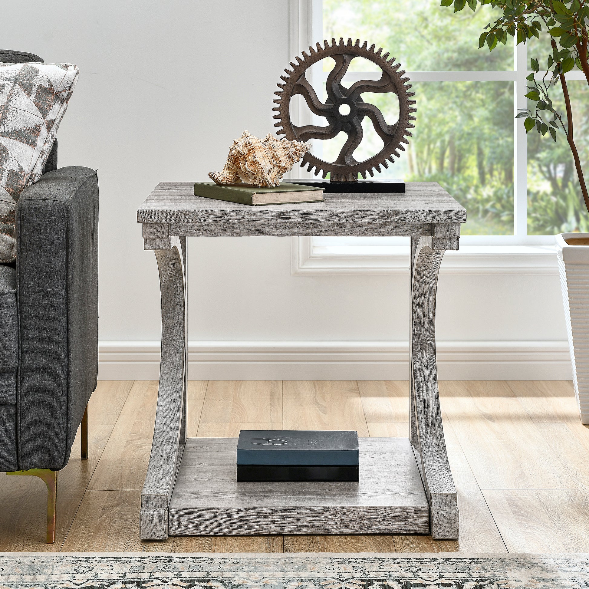 Unique Coffee Table, Solid Wood 23.8 Inch Modern Coffee Table Modern Center Table With Storage, Solid Wood Special Shape Coffee Table, Living Room, Kitchen, Apartment Dining Table Gray Solid Wood Mdf
