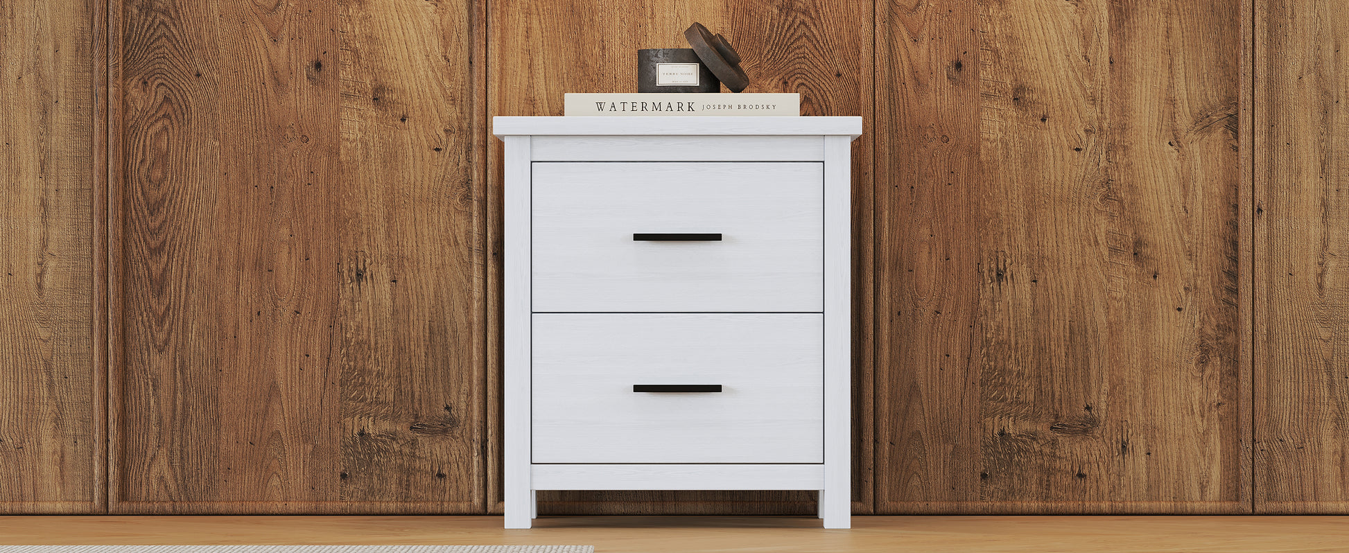 Vintage Two Drawer Wooden Nightstand, Simple And Generous, Large Storage Space,White White Particle Board Mdf