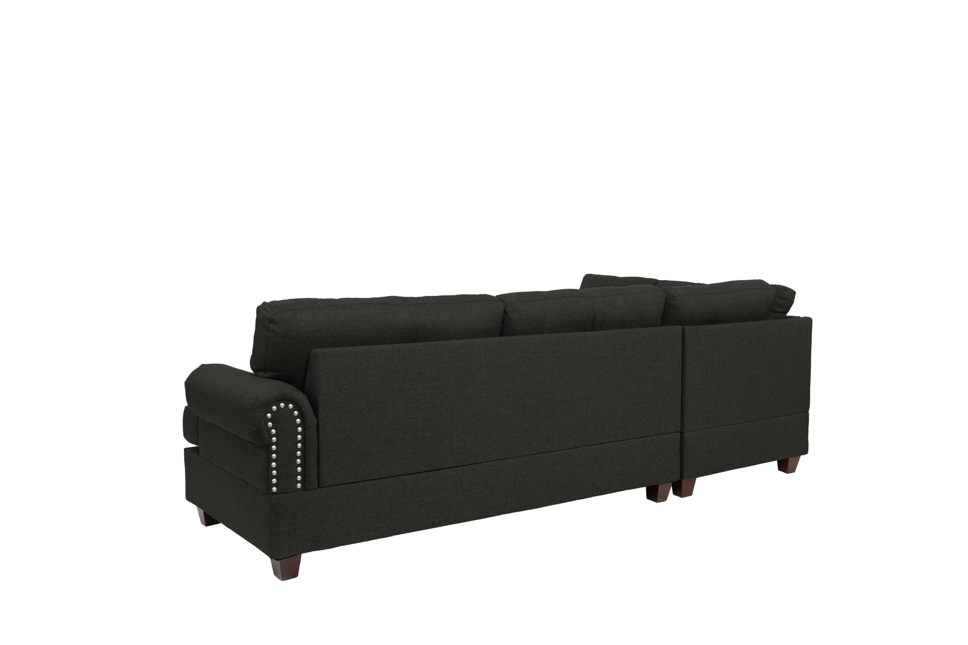 Contemporary 3 Pcs Sectional Sofa Ash Black Polyfiber Cushion Sofa Chaise Ottoman Reversible Couch Pillows Black Multi Wood Primary Living Space Tufted Back Contemporary,Modern L Shaped Rubberwood Particle Board 5 Seat