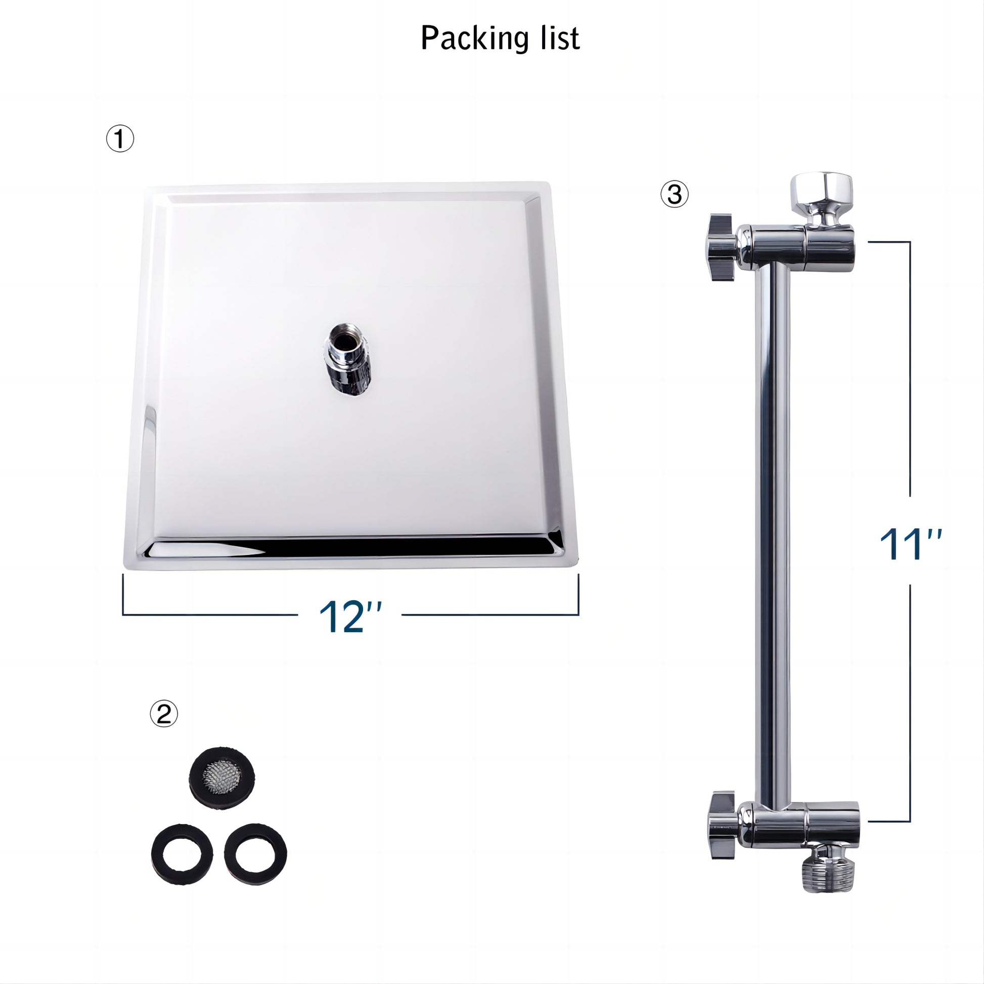 Rain Shower Head With Shower Arm 12 Inch Square, Brushed Nickel Brushed Nickel Stainless Steel