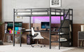 Full Xl Size Loft Bed With L Shaped Desk And Usb, Metal Loft Bed With Wardrobe And Adjustable Shelf, High Loft Bed With Led For Kids Teens Adults, Black Expect Arrive 2024 10 10 Full Xl Black Metal