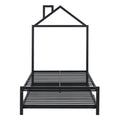 Twin Size Metal Platform Bed With Twin Size Trundle,House Shaped Headboard Design, Black Twin Black Metal