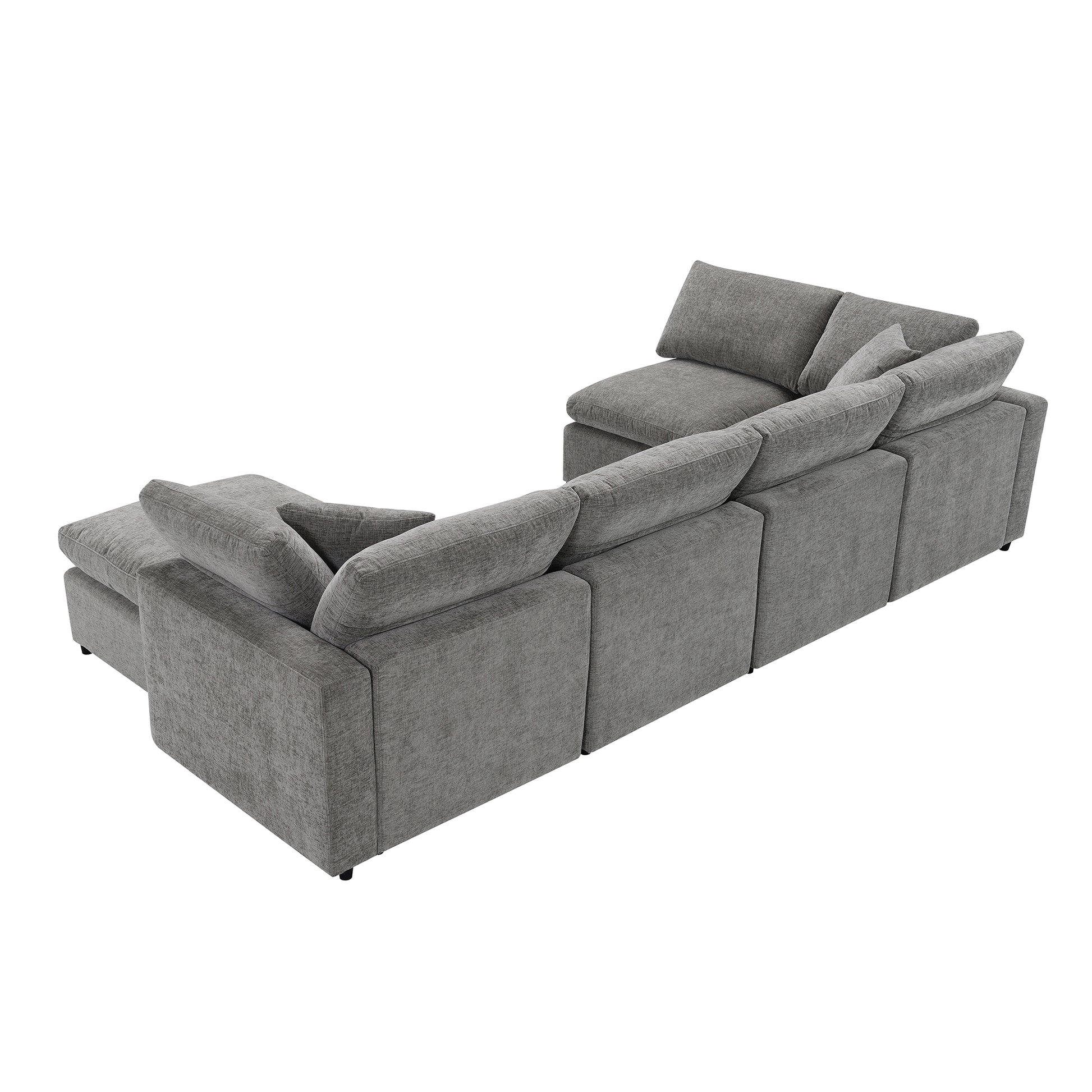 130*65" Modern Modular Cloud Sofa Bed, 6 Seat Chenille Sectional Couch Set With Ottoman,Free Combination,Convertible U Shaped Sleeper Sofa For Living Room, Apartment, 3 Colors Gray Chenille 6 Seat