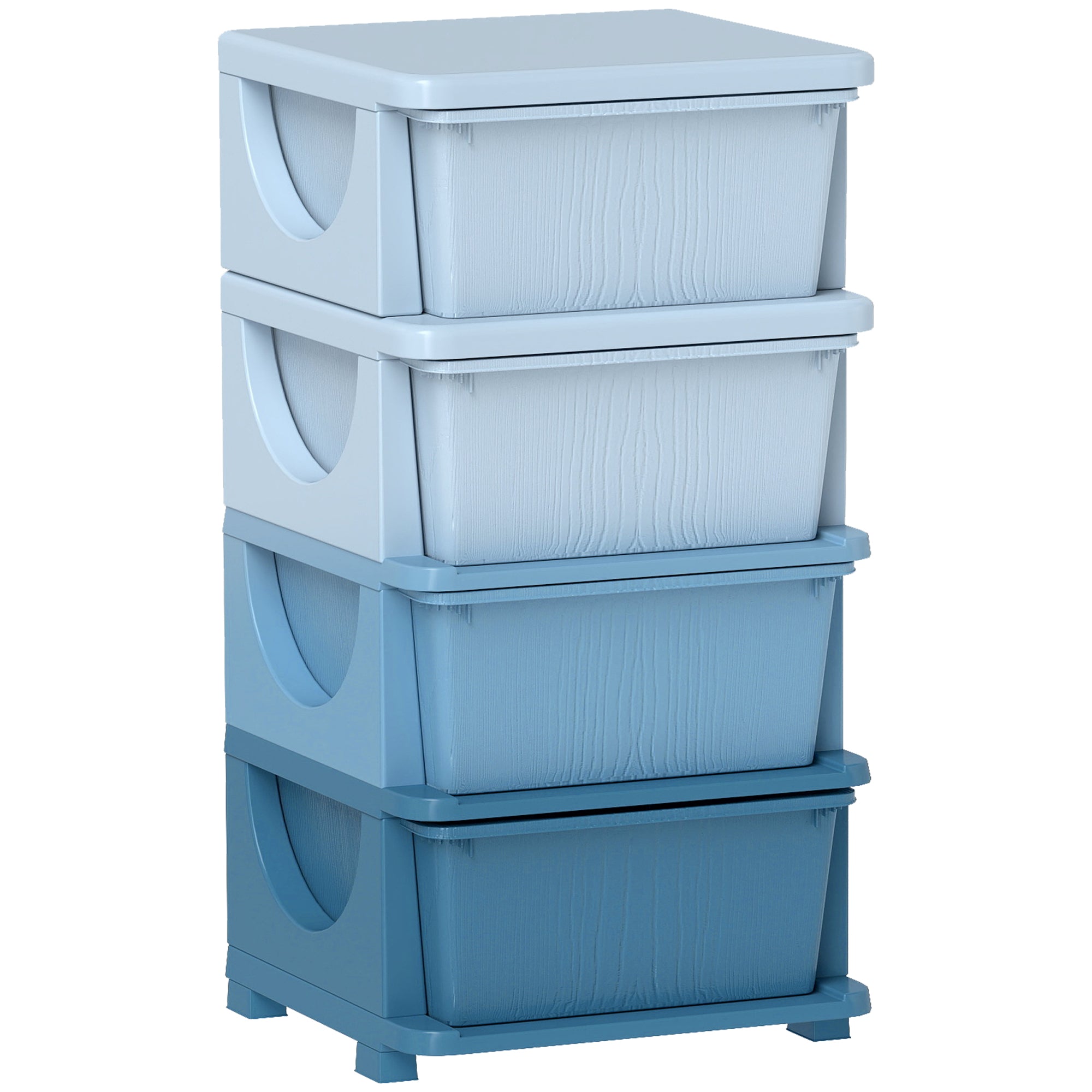 Qaba 4 Tier Kids Storage Unit, 4 Drawer Chest Toy Organizer Plastic Bins For Kids Bedroom Nursery Kindergarten Living Room For Boys Girls Toddlers, Blue Blue Plastic