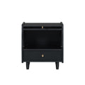 Wooden Nightstand With Rattan Woven Storage Cabinet And 1 Drawer, Exquisite Elegance With Natural Storage Solutions For Bedroom, Black Expected Arrival Time: 08.23 Black 1 Drawer Wood