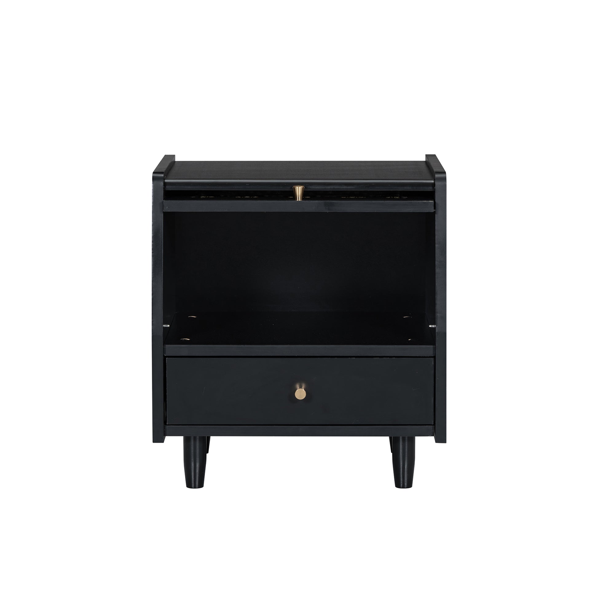 Wooden Nightstand With Rattan Woven Storage Cabinet And 1 Drawer, Exquisite Elegance With Natural Storage Solutions For Bedroom, Black Expected Arrival Time: 08.23 Black 1 Drawer Wood