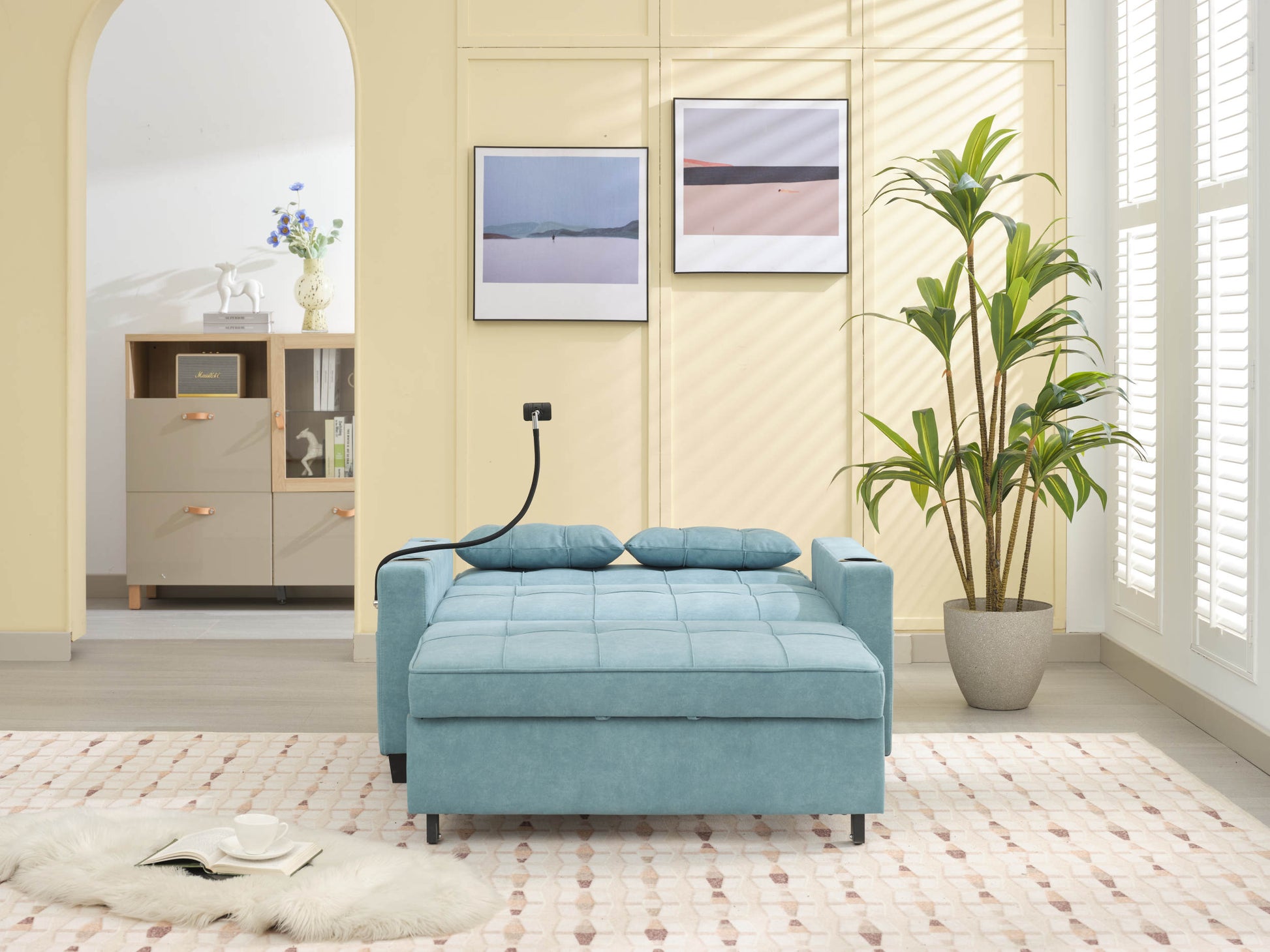 Futon Chair Bed Convertible Chair 3 In 1 Pull Out Sleeper Chair Beds With Usb Ports,Wear Resistant And Anti Scratch, Armchair Bed Sleeper For Living Room Green Tech Cloth Green Foam Tech Cloth 2 Seat