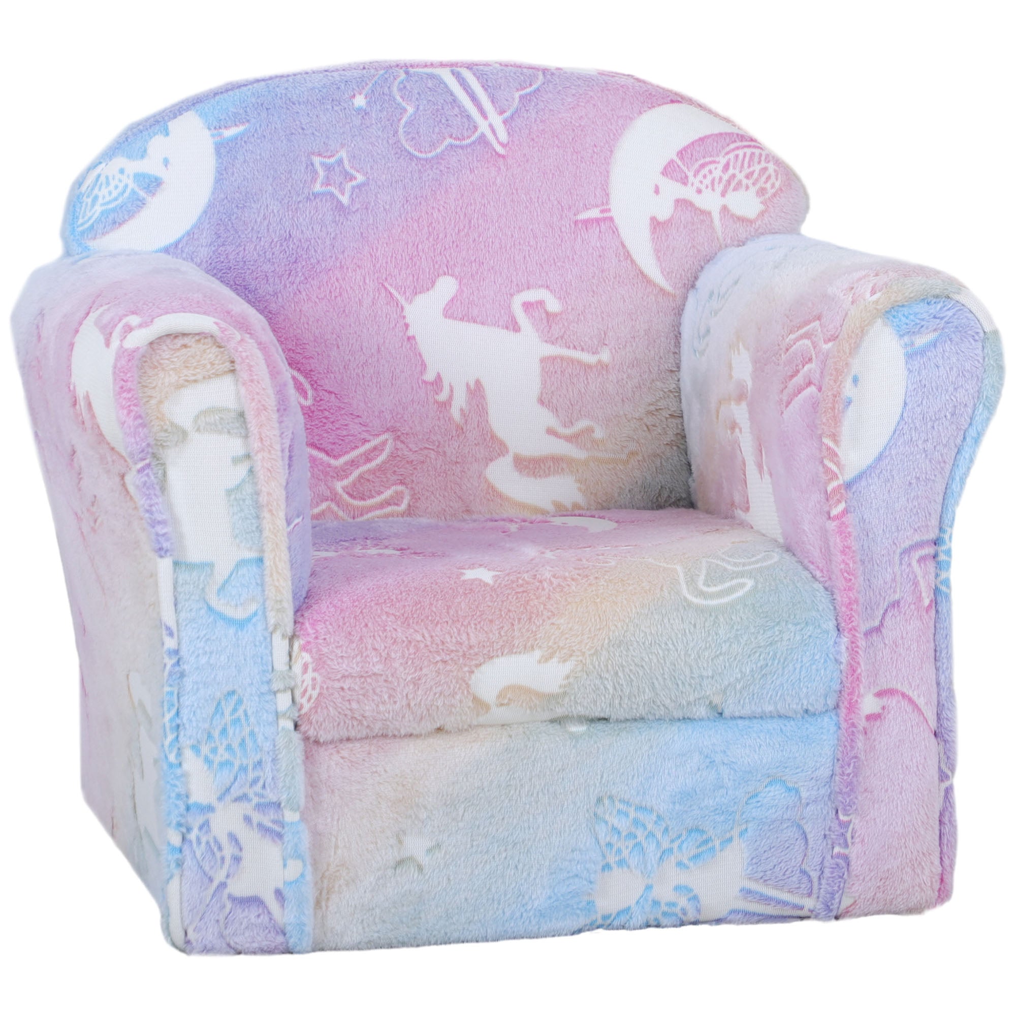 Qaba Kids Sofa Chair, Toddler Sofa With Glow In The Dark Fairy Design & Wooden Frame, Upholstered Baby Sofa For 18 36 Months For Bedroom, Livingroom, Playroom, Kid Room, Multicolor Pink Fabric