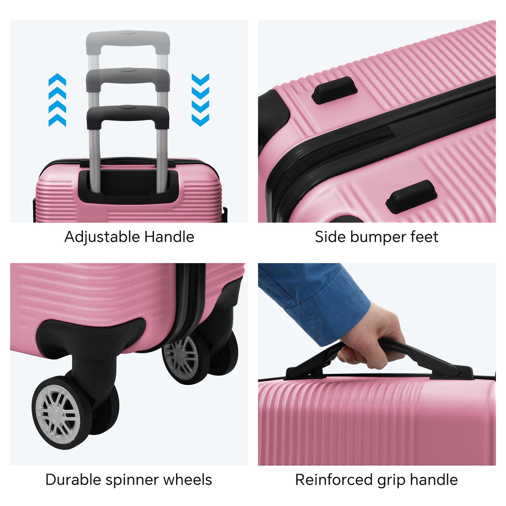 Luggage 4 Piece Set With Spinner Wheels, Hardshell Lightweight Suitcase With Tsa Lock,Checked Luggage,Pink 12 20 24 28In Pink Abs