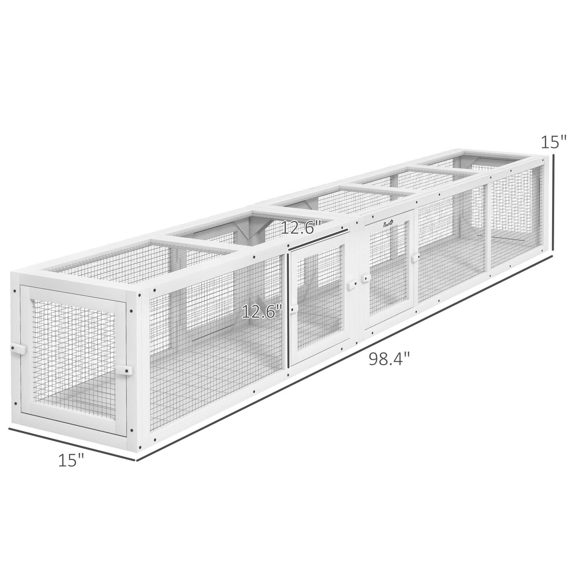 Pawhut Cat Tunnel Outdoor, Wooden Cat Tube With Combinable Design, 8 Doors, 98" Cat Toys For Kitty, Puppy, Pet, House, Window, Cage, White White Wood