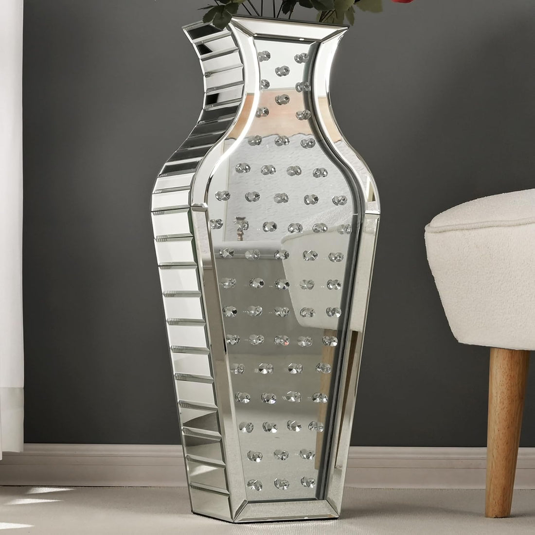 Crystal Mirrored Decorative Floor Vase Silver Mdf Glass,Mirror