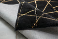 Luxury Machine Washable Black Geometric Abstract Gold Gilded Chinchilla Faux Fur Area Rug Black Gold Polyester