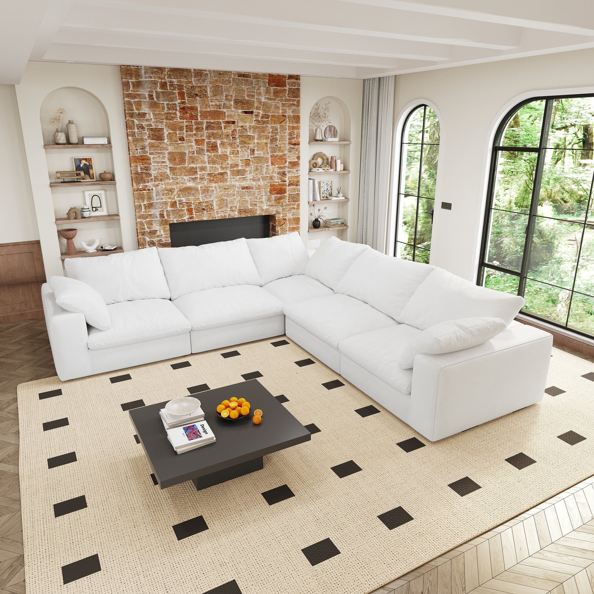 Cloud Sectional Sofa 160'', Down Filled Comfortable V Shape Sofa For Living Room, Simple Wide And Deep Seat Convertible Sofa For Office Apartment Vshaped 5Seaters White Primary Living Space Soft Modern Pillow Top Arms Down Filling Down