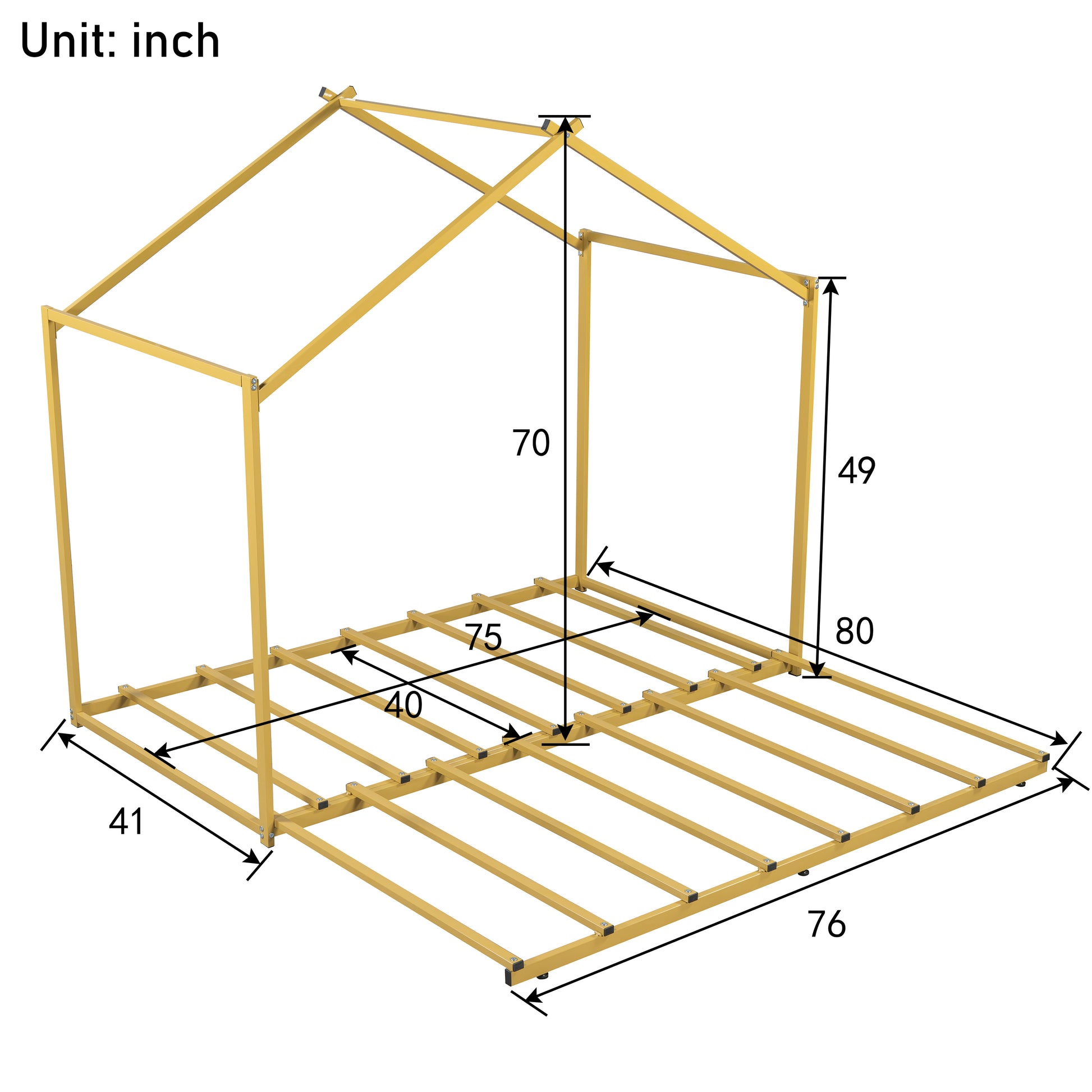 Metal Twin Size House Platform Bed With Trundle, Gold Box Spring Not Required Twin Gold Metal Bed Frame Metal