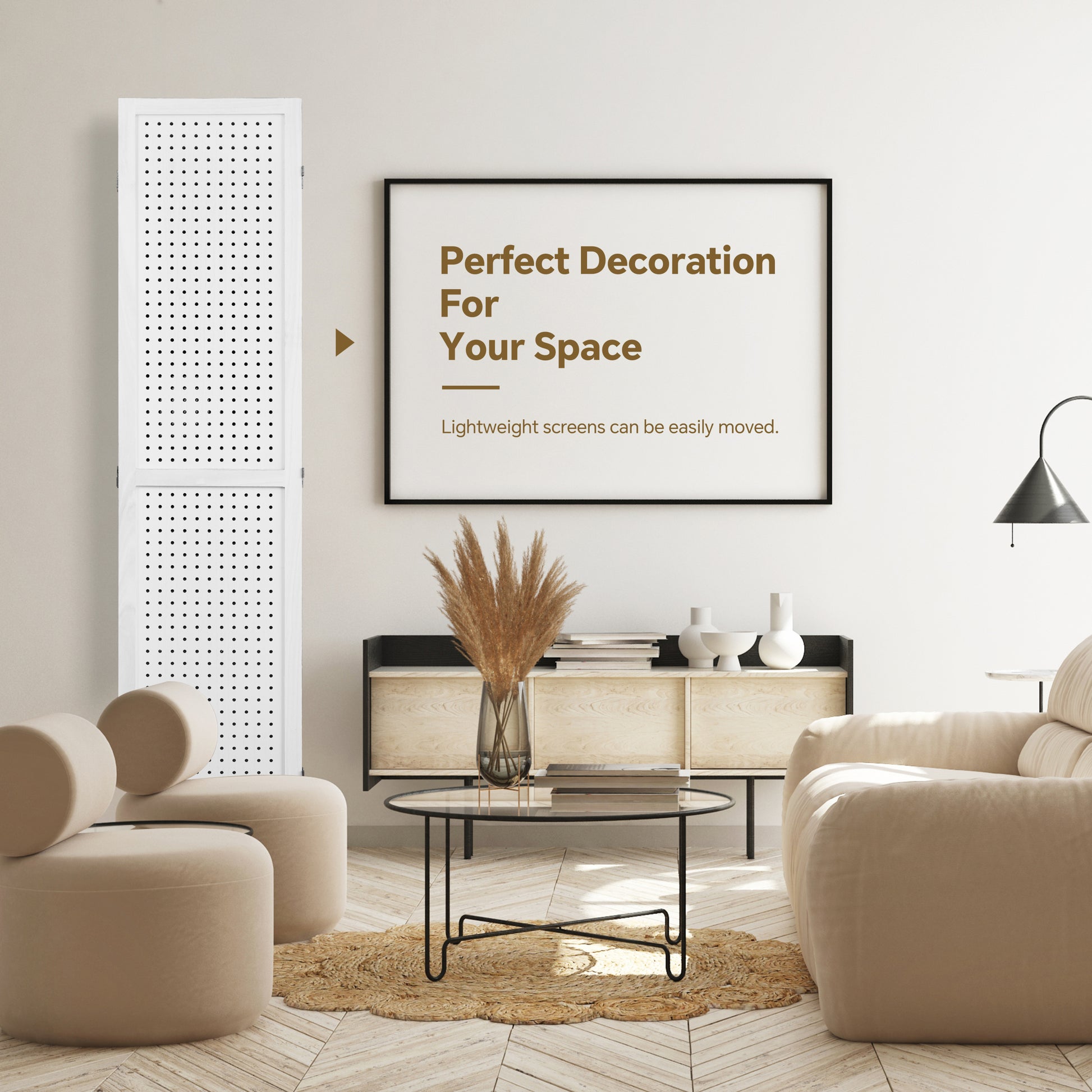 6 Panel Room Divider, 5.6Ft Pegboard Display Wooden Room Divider Folding Privacy Screen Room Divider Freestanding Peg Board Display For Trade Show Craft Show Home Wall Organizer,Elegant White White Modern Wood