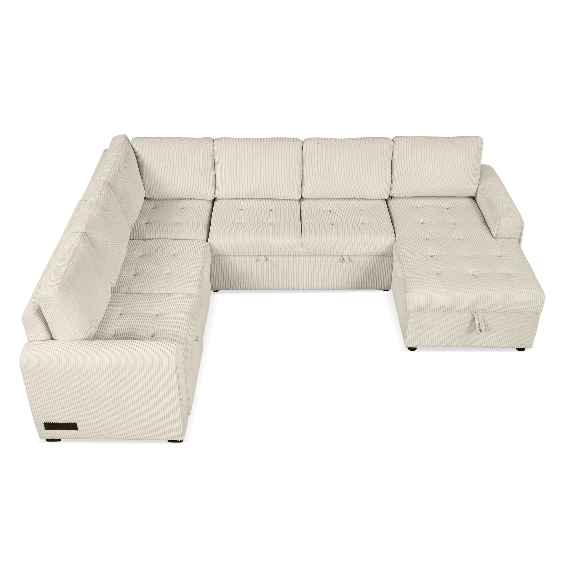 107.5" U Shaped Sofa Sectional Sofa Pull Out Sofa Bed With A Storage Chaise Lounge, Charging Devices For Living Room, Beige Beige Foam Corduroy 5 Seat