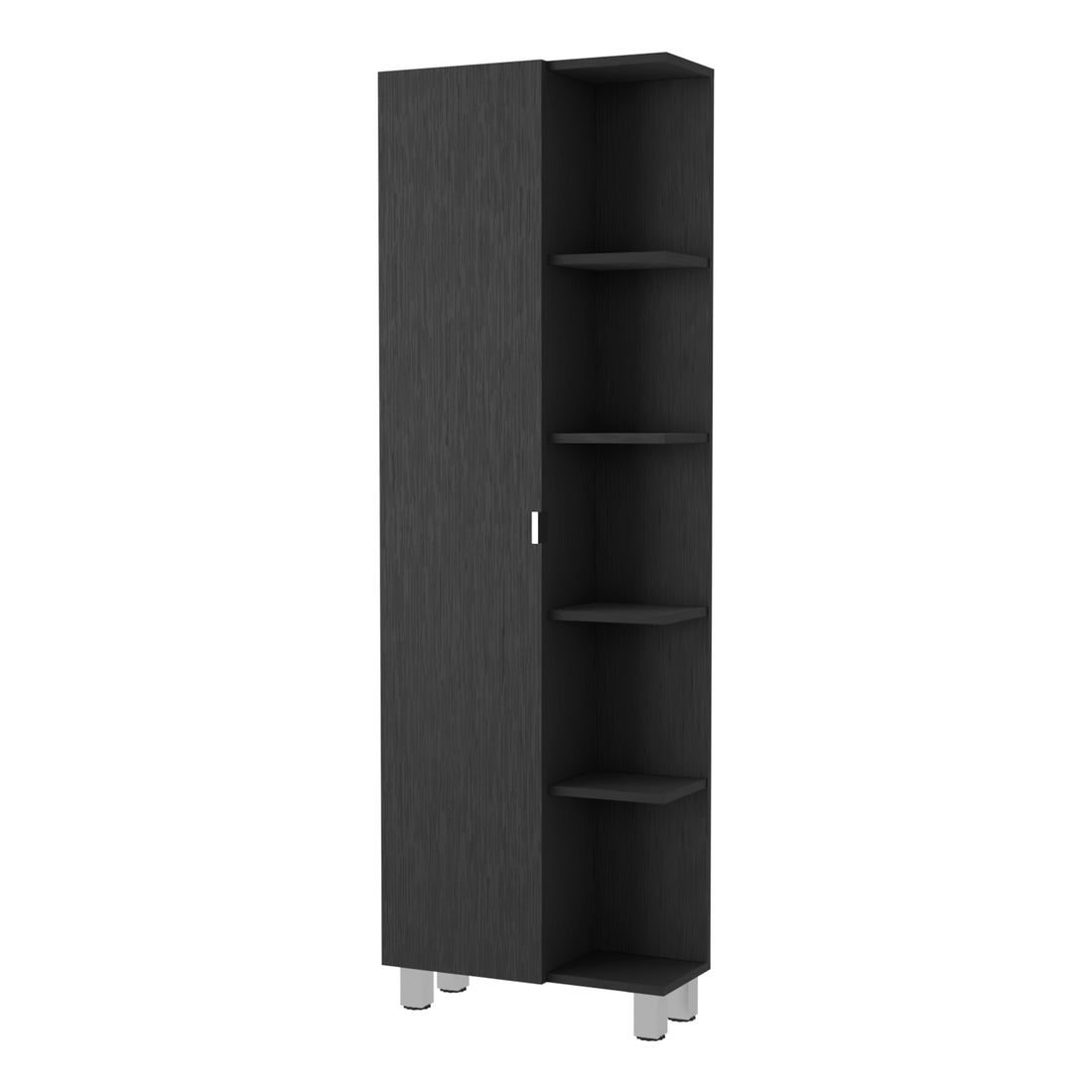 Urano Mirror Linen Cabinet, Four Interior Shelves, Five External Shelves Black Black 1 5 Bathroom Freestanding Modern Particle Board Particle Board