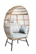 Outdoor Garden Wicker Egg Chair And Footstool Patio Chaise, With Cushions, Outdoor Indoor Basket Chair Yes Blue Neutral Seats 2 Garden & Outdoor European,Modern Steel