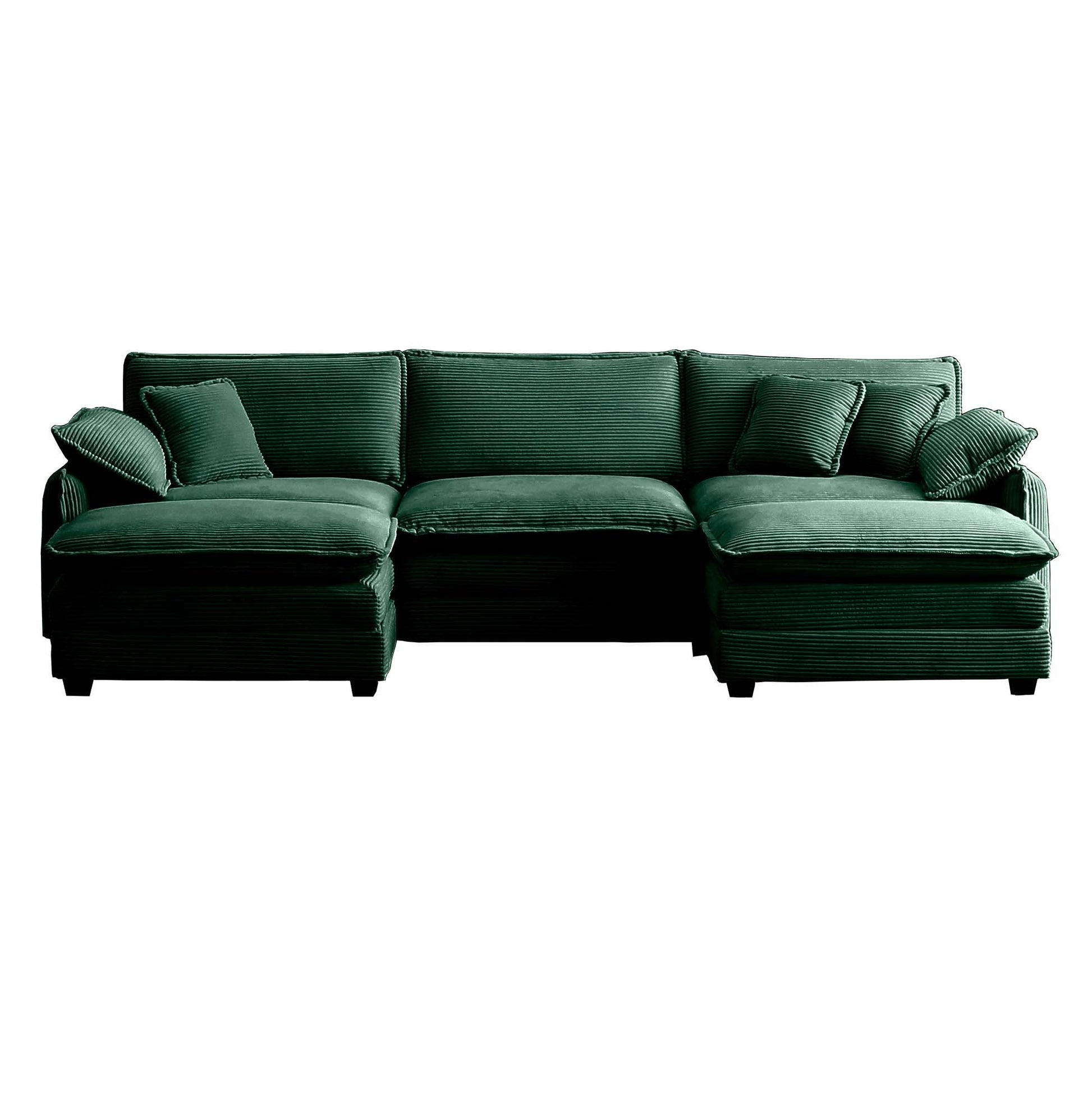 Oversized Modular Cushioned Sofa With Conversible Ottoman, 3 Seater Sofa With 2 Footstools, U Shape Sofa Ingreen Corduroy Fabric Green Corduroy 3 Seat