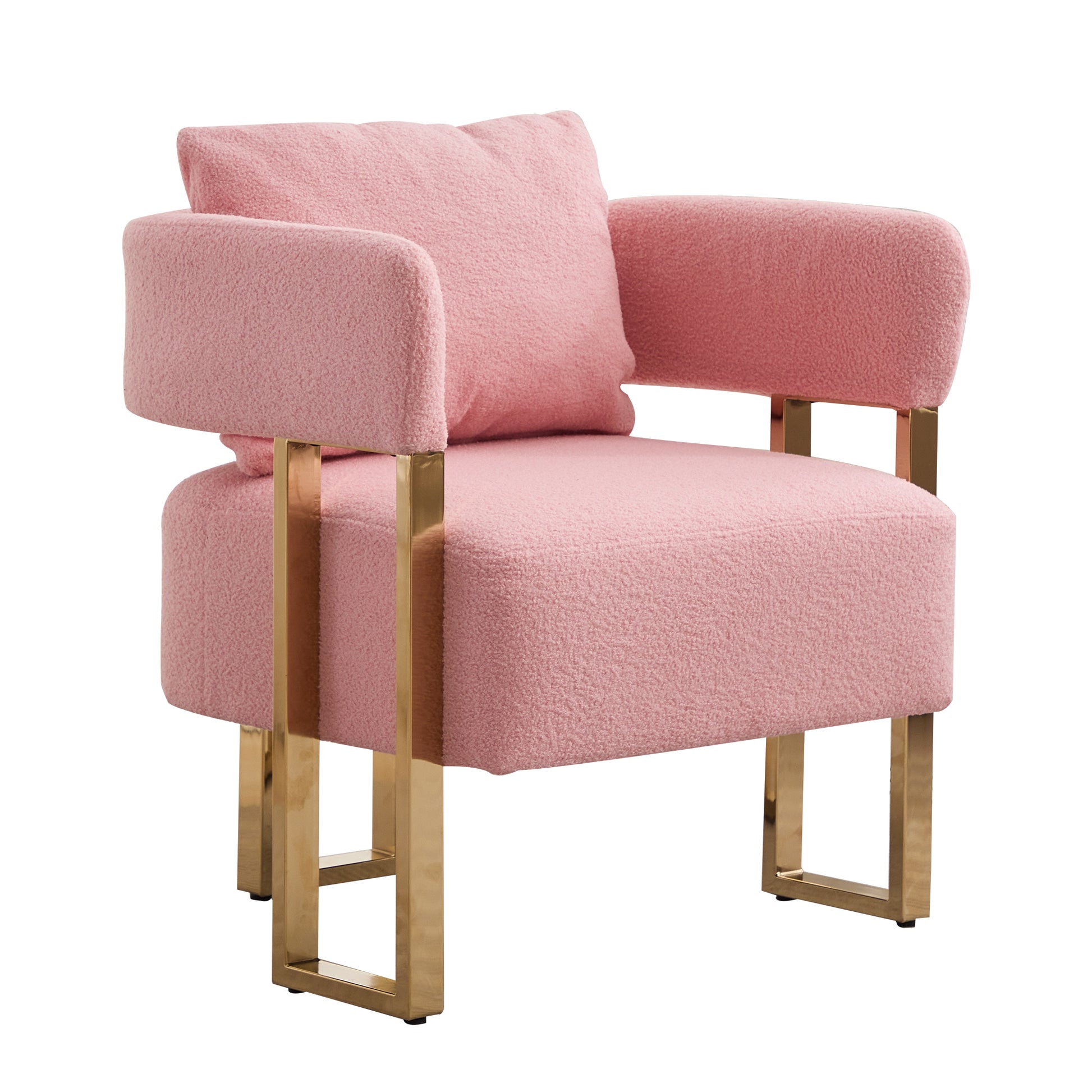 Ts Modern Decorative Chair, Living Room Side Chair With Gold Metal Legs, No Wheels, Suitable For Dressing Area, Reception Room, Office,Teddy Fleece Upholstered Metal Foot Sofas 2Pcs Pink Pink Teddy