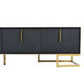 Modern Tv Stand With Metal Legs And Gold Handles For Tvs Up To 80'', Media Console Table With Cabinets And Adjustable Shelves, Luxury Tv Cabinet With Geometric Lines For Living Room, Black Black Gold Primary Living Space 80 89 Inches 80 89 Inches 80