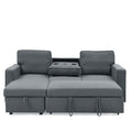 Linen Upholstered Sleeper Sectional Sofa, Shaped Modular Convertible Sofa With Storage Chaise,There Are Two Cup Holders In The Middle And Usb Multi Interface Function,Pull Out Sleep Couch Bed ,Grey