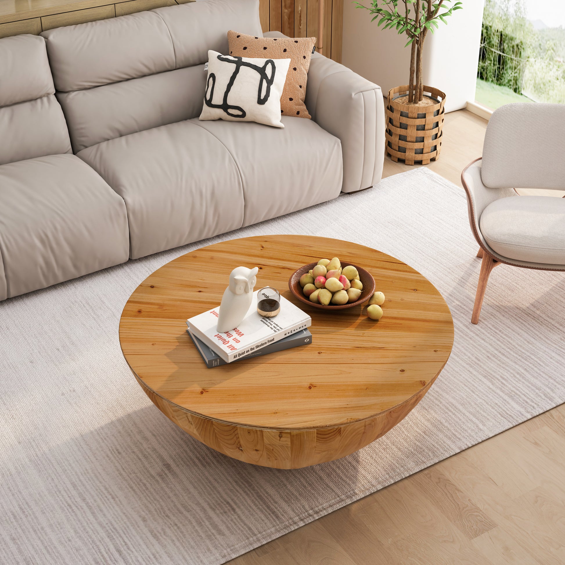 35.43"Vintage Style Bucket Shaped Coffee Table For Office, Dining Room And Living Room,Natural Same Sku:W757119054 Natural Solid Wood Mdf
