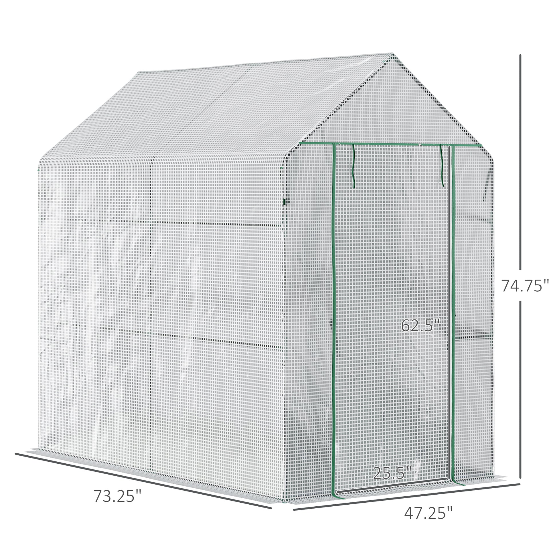 Outsunny 47.25" X 73.25" X 74.25" Walk In Greenhouse, Outdoor Portable Plant Flower Growing Warm House With Roll Up Door And 4 Shelves, White White Plastic