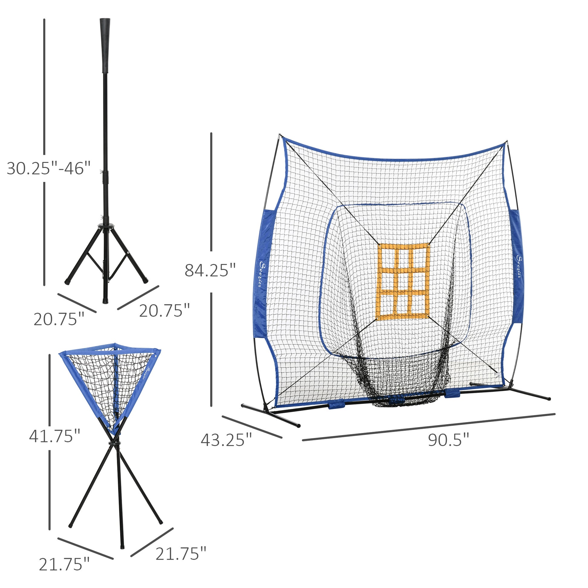 Soozier Baseball Practice Net Set With 7.5X7Ft Catcher Net, Ball Caddy And Batting Tee, Portable Baseball Practice Equipment With Carry Bag For Hitting, Pitching, Batting, Catching, Blue Blue Steel