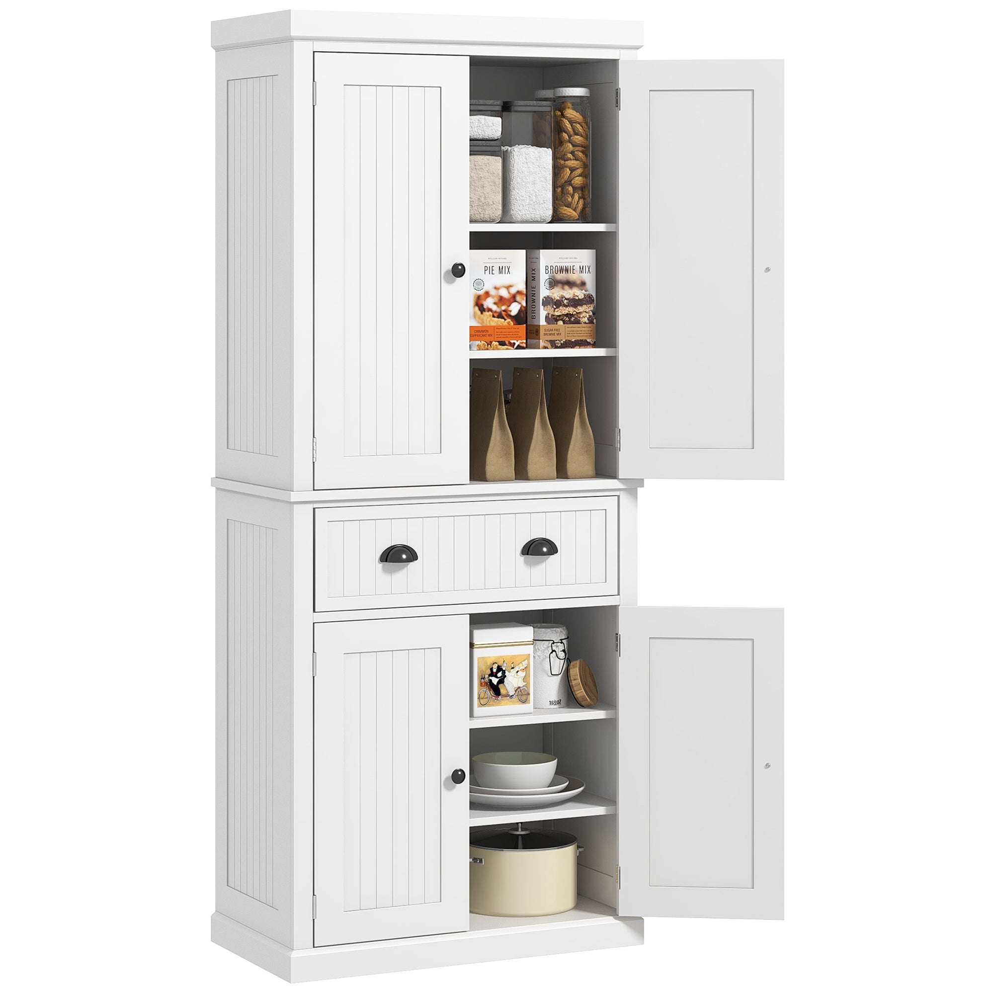 Homcom 72" Kitchen Pantry, Tall Storage Cabinet, Freestanding Cupboard With Drawer, Doors And Adjustable Shelves, White White Mdf