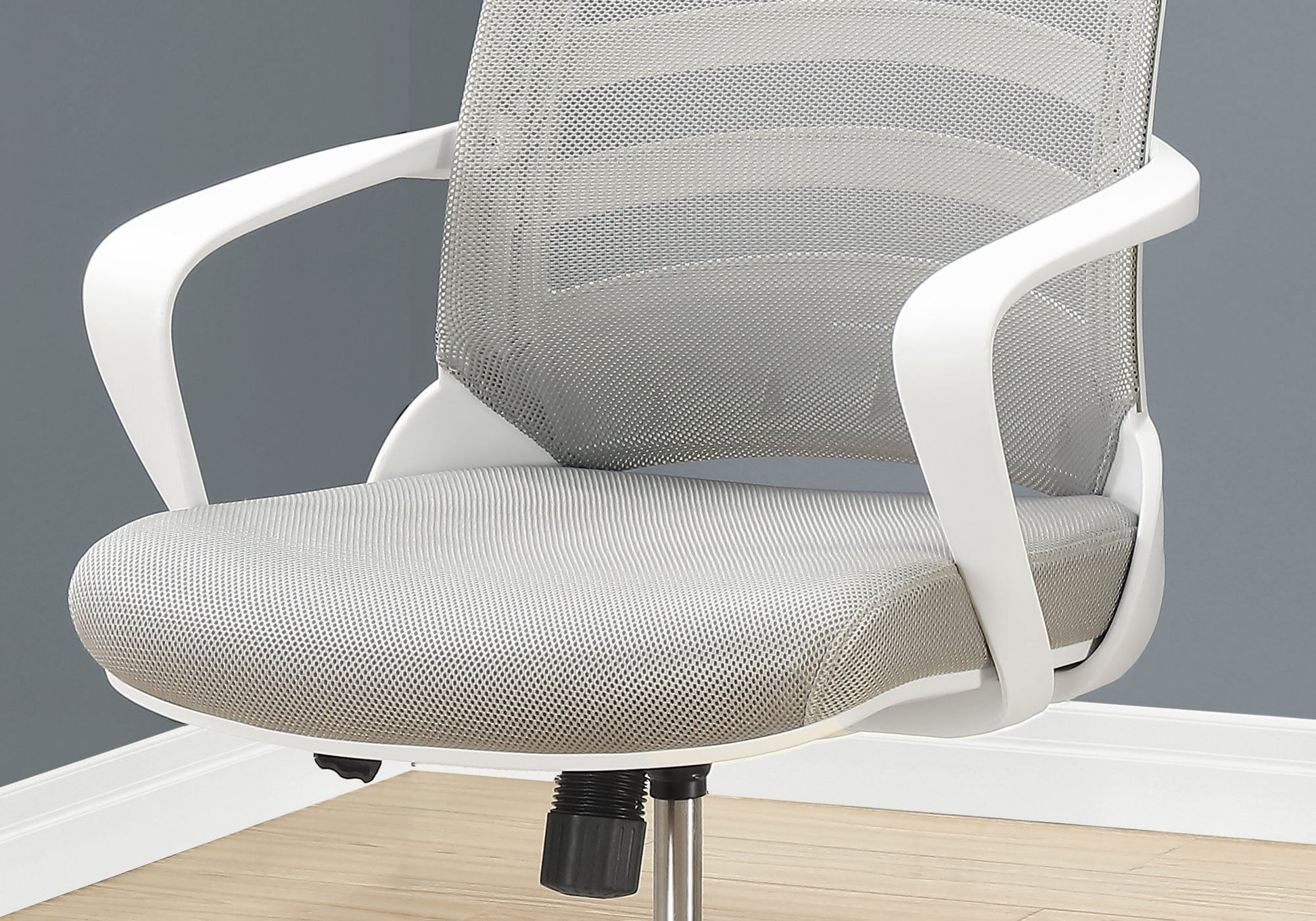 Office Chair, Adjustable Height, Swivel, Ergonomic, Armrests, Computer Desk, Work, Grey Mesh, Chrome Metal, Contemporary, Modern White Foam Polyester