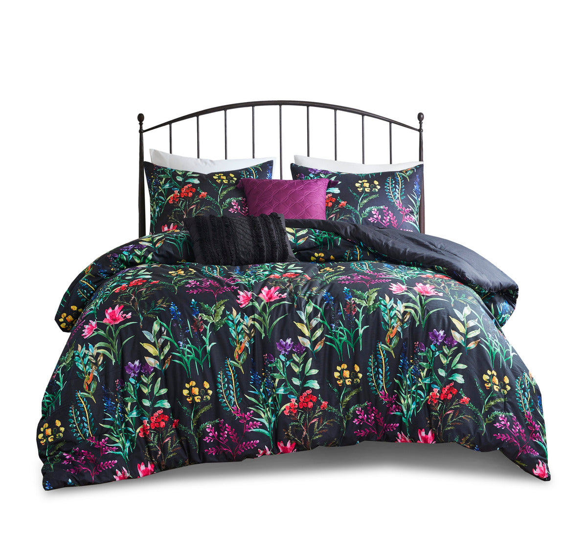 5 Piece Comforter Set Black Full Queen Full Multicolor Polyester