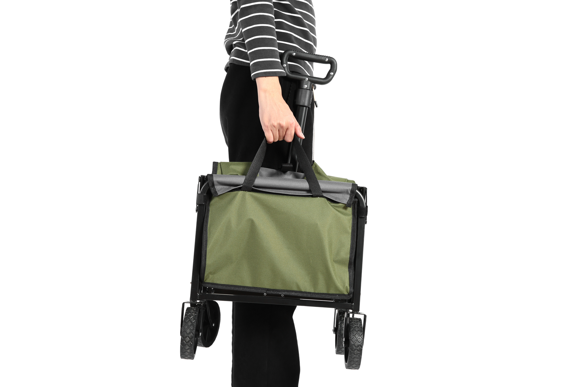 Lightweight Portable Heavy Duty Folding Beach Wagons With Wheels Outdoor Utility Carts For Grocery, Camping, Shopping, Sports, Garden With Large Capacity Army Green Army Green Steel