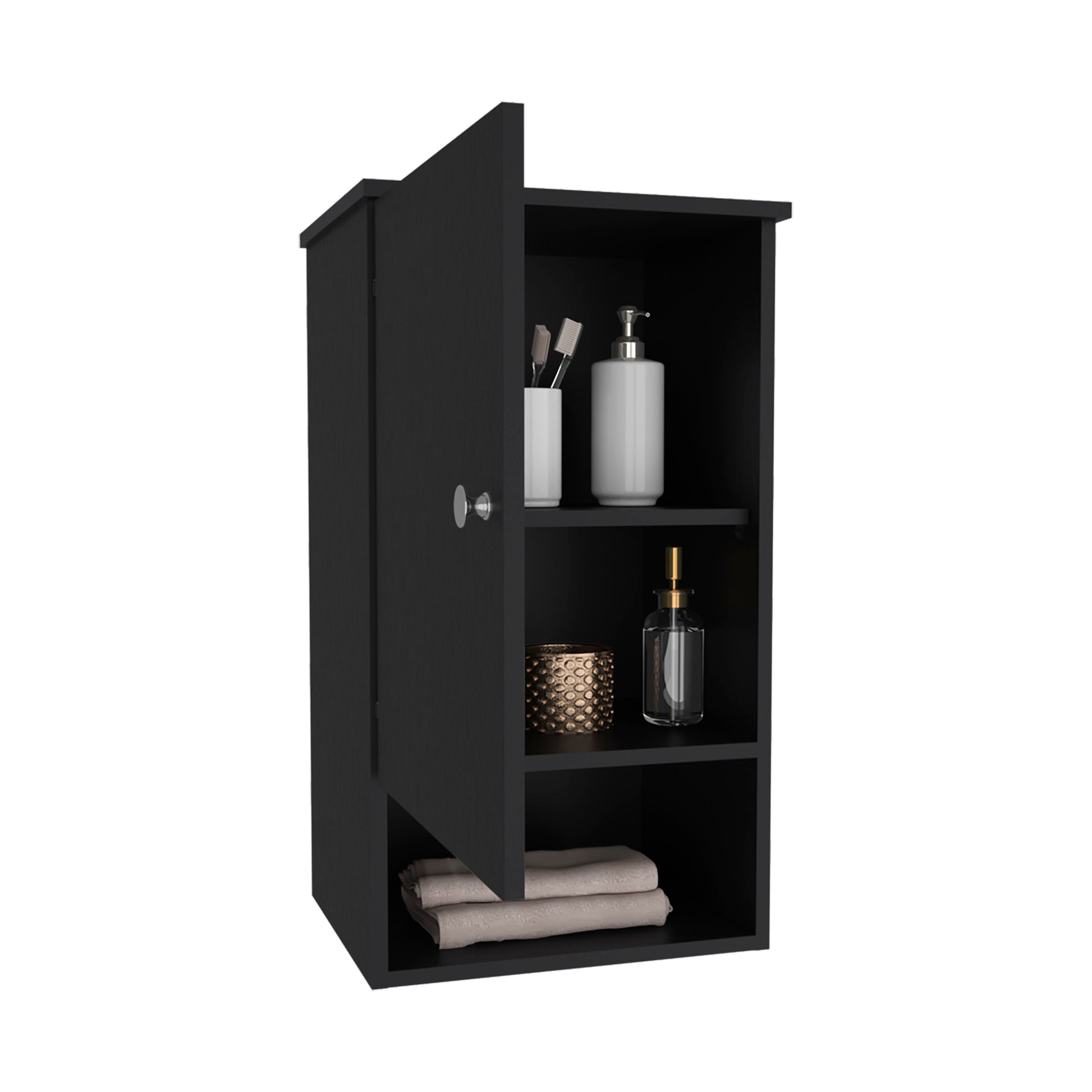 Bathbi 28" Tall Medicine Cabinet With Two Interior Shelves And One Open Shelf Black 1 3 Bathroom Wall Mounted Modern Particle Board