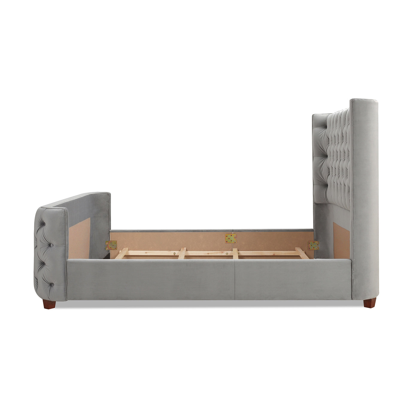 Brooklyn Queen Tufted Panel Bed Headboard And Footboard Set, Opal Grey Velvet Box Spring Required Queen Gray Wood Foam Velvet Velvet