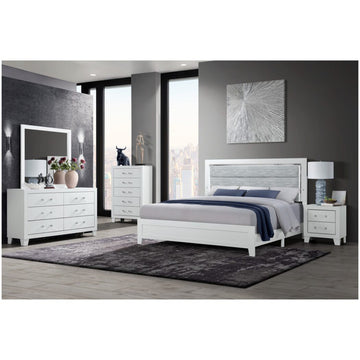 Omoda 5Pc White Queen Bedroom Set With Led Box Spring Required Queen White Wood 5 Piece Set Bedroom Bed Included,Chest Included,Dresser Included,Mirror Included,Nightstand Included Contemporary