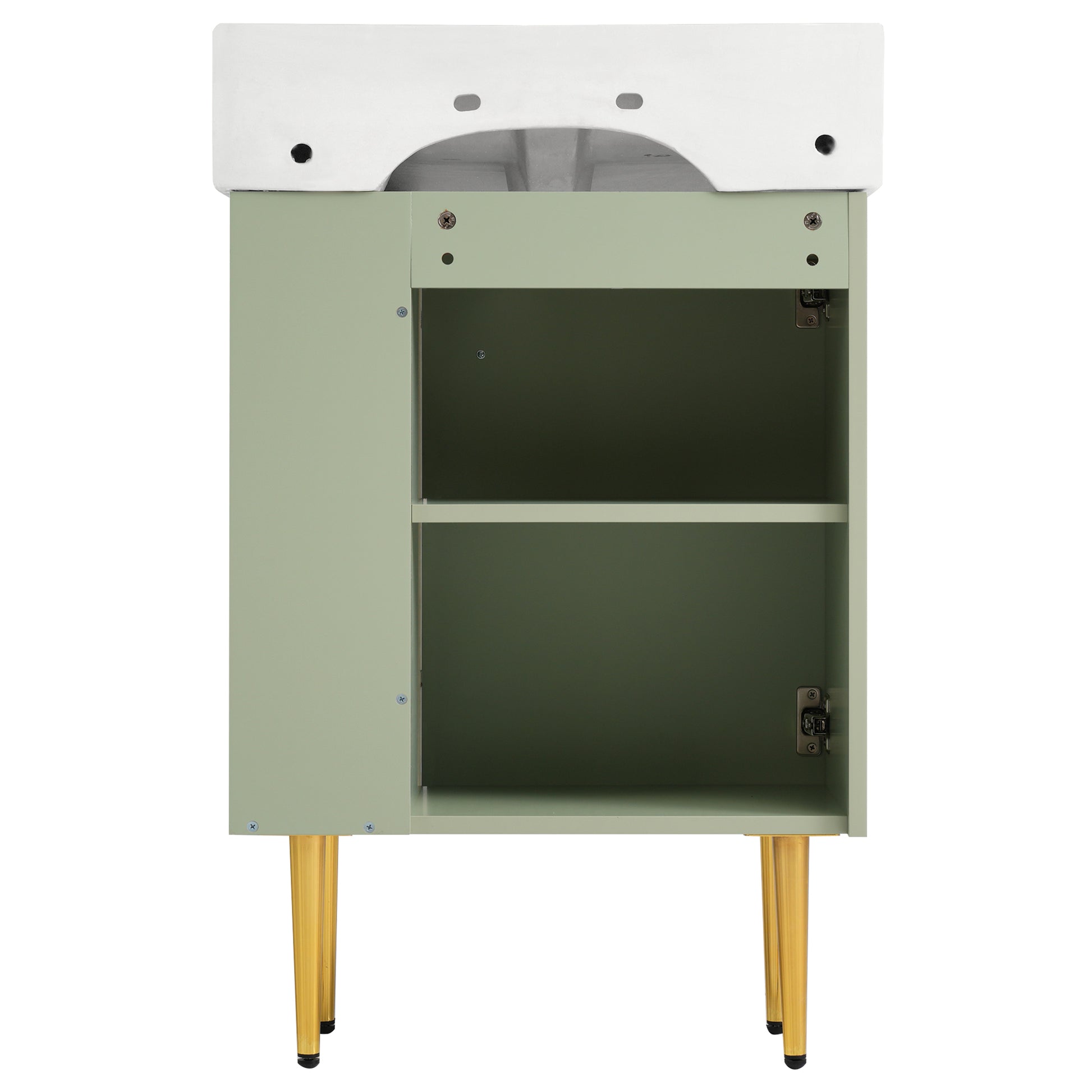 21.6" Green Bathroom Vanity, Combo Cabinet, Bathroom Storage Cabinet, Single Ceramic Sink, Right Side Storage Green Bathroom Ceramic Mdf
